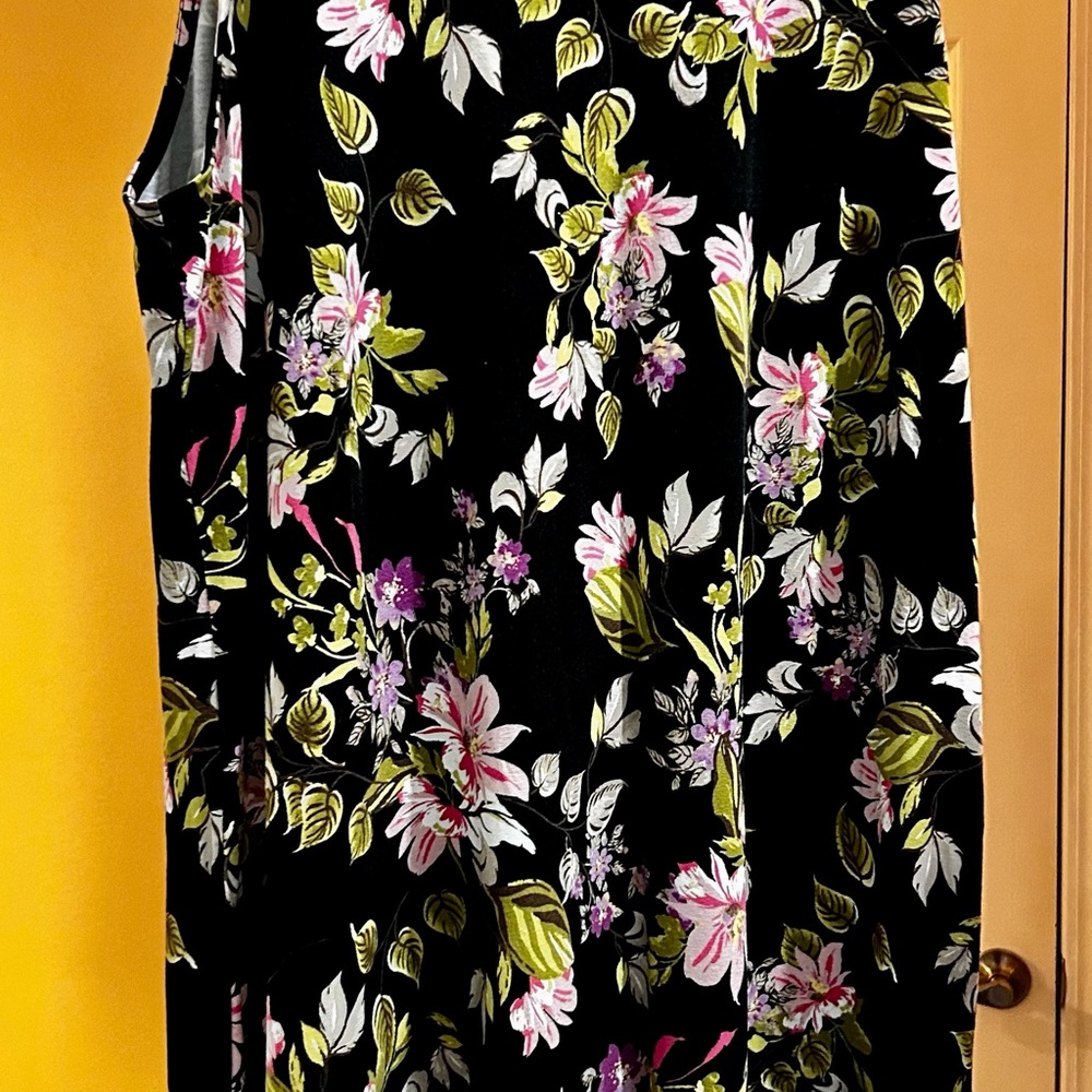 J. Jill Black Dress with Pink and Green Floral Design